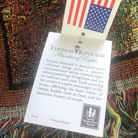 Thomas Kinkade The Painter Of Light Memorial Tapestry Fringe Throw 60” x 50” - Picture 6 of 7